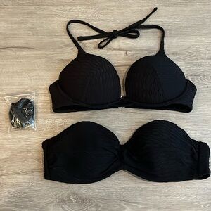EUC. 36B Victoria’s Secret Swim. Black Push-Up Bikini Tops.